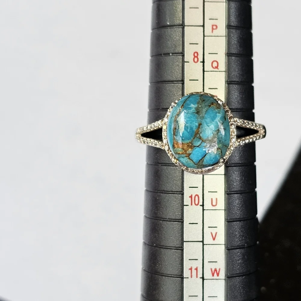 Gorgeous Copper Matrix Turquoise Ring Platinum over Sterling Silver Sz 9! - Picture 4 of 5
